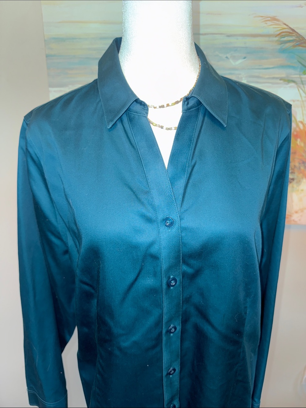 Chico's Teal Green Button-Down Shirt - Picture 2 of 6